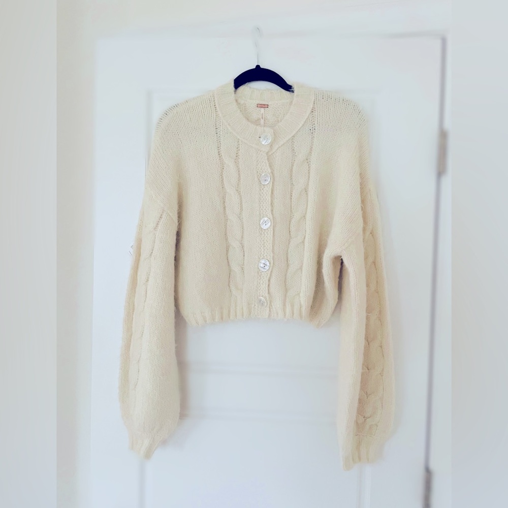 Free People NWT Cable Knit Cardie Sweater in Creme